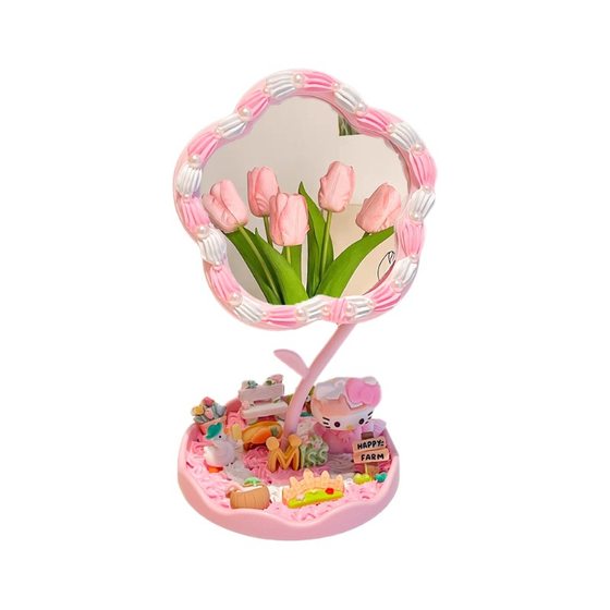 Cross-border Valentine's Day kt cat cute handmade cream glue diy flower mirror material bag girl desktop makeup mirror