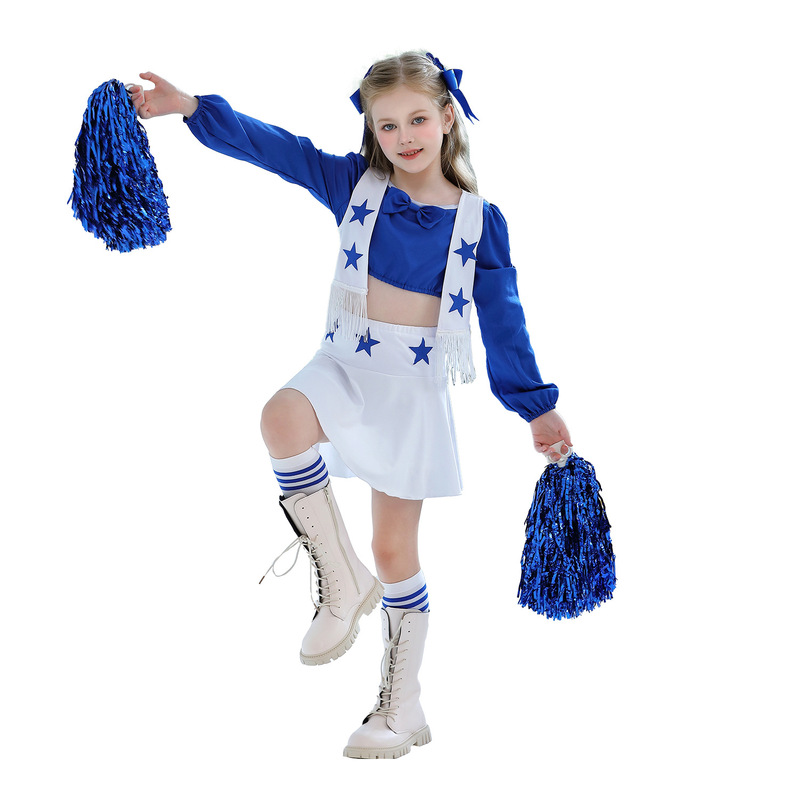 Halloween Children's Costumes Dallas Cowboys Cheerleader Costumes Girls Performance Costumes Girls Blue Cheerleader Skirts