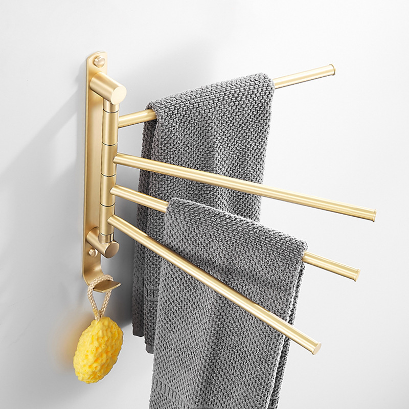 Nordic brass brushed movable towel bar creative rotating towel rack bathroom towel hanging rod Golden storage rack