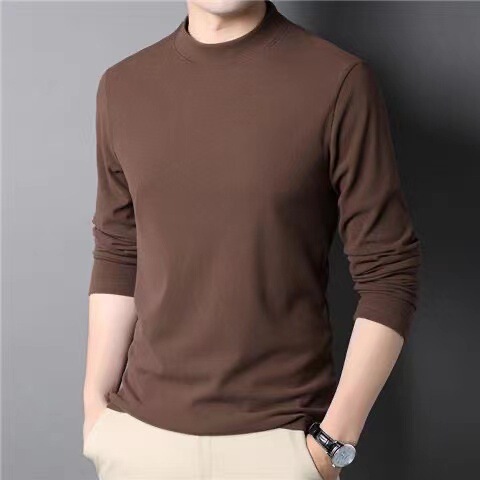 Thermal Underwear with Constant Temperature, Fleece-Lined and Thickened, Men's Base Layer Half-Turtleneck Solid Color Long-Sleeve T-Shirt Autumn Top