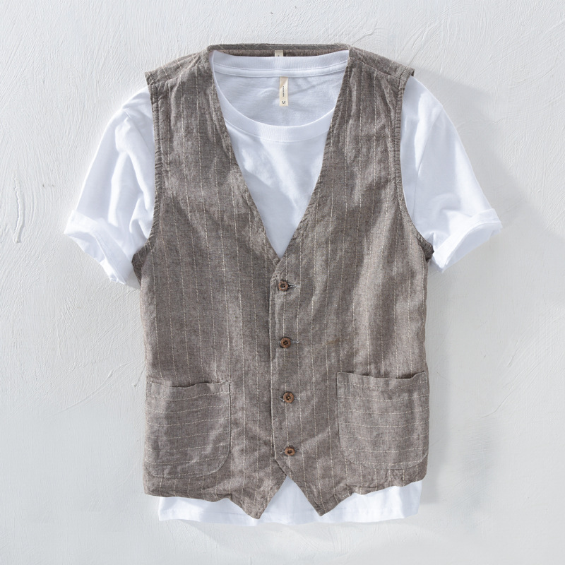 L728 British Style Workwear Vest, Versatile Shirt, Men's Long-Sleeved Striped Shirt Jacket, Dropshipping Available