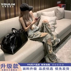 美式高街大破洞牛仔裤女夏日薄款时尚穿搭裤子街头辣妹宽松乞丐裤