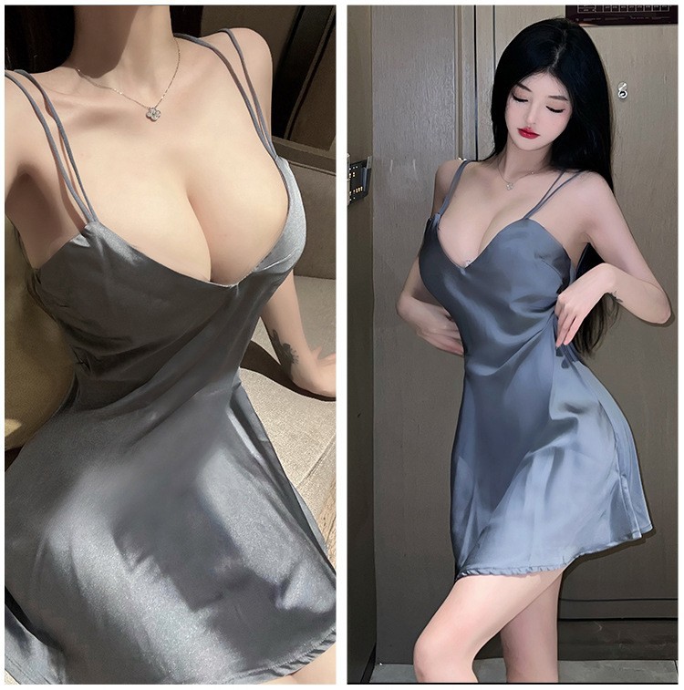 Women’s Ice Silk Pajama Nightdress with Side Split, Costume Style, One Size — detail image 20