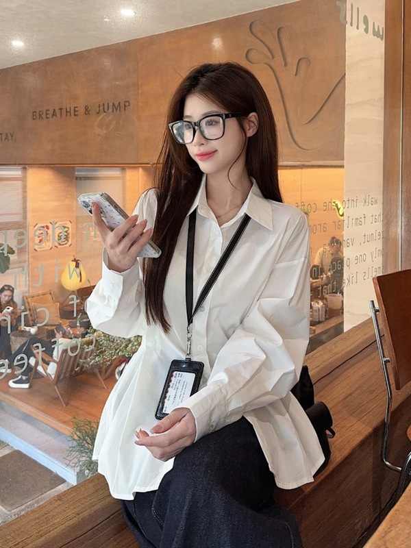 法式衬衫上衣女2025春季新款设计感白色收腰polo领衬衣气质显瘦|undefined