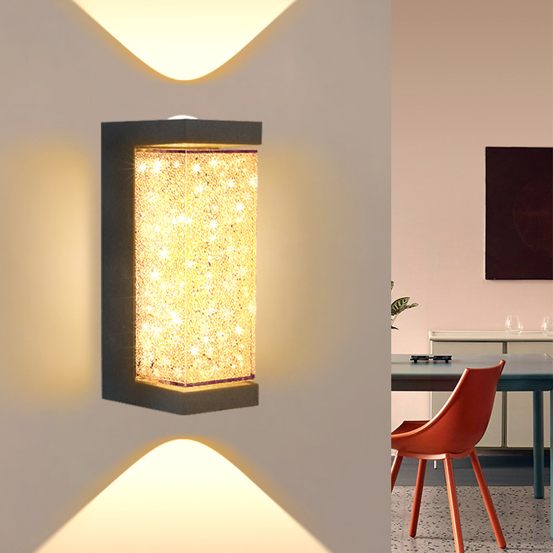Indoor and Outdoor Crystal Wall Lamp Flashlight Led Wall Light Modern Minimalist up and down Lighting for Bedroom Living Room Balcony