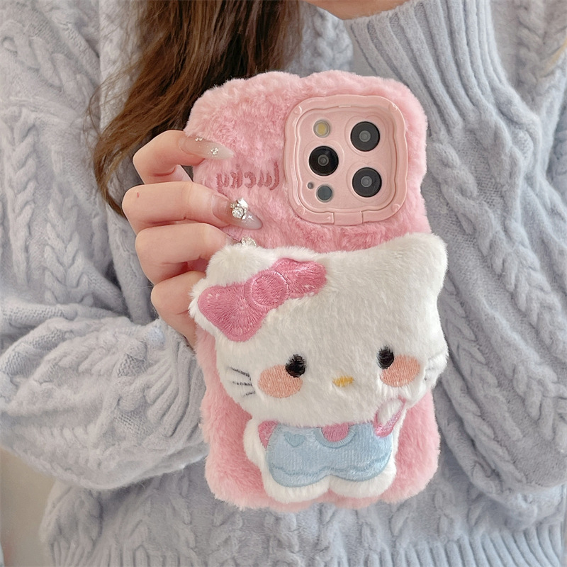 Pink Plush Kt Cat Suitable for Huawei Mate60Pro/70Pro Mobile Phone Case Pura70/80 Soft Shell Anti-Fall for Women