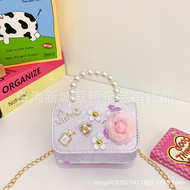 Nueva moda para niños estilo chanel princesa aisha bolsa de niña perla bolsa de mensajero portátil red del teléfono móvil bolsa roja