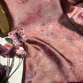 烟粉牡丹 新中式国风浮光锦面料 旗袍马甲连衣裙衬衫汉服等布料
