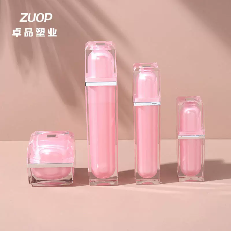 现货各类化妆品包装瓶粉色亚克力分装瓶简约四方膏霜乳液精华瓶