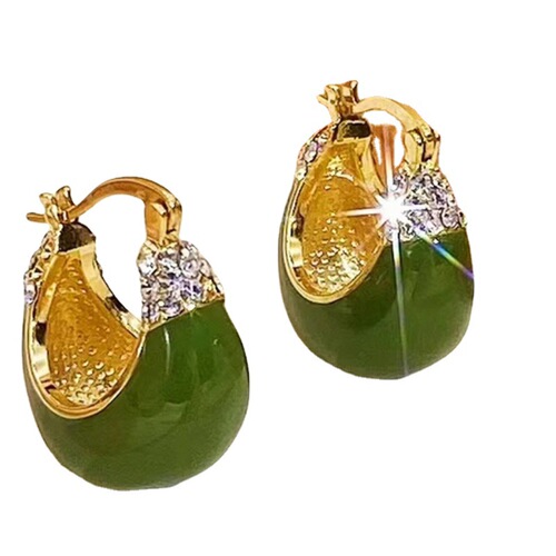 Elegant Green Oil-Flash Diamond Stud Earrings for Women -  New Fashion Baby Drop Hoops - Retro Earrings