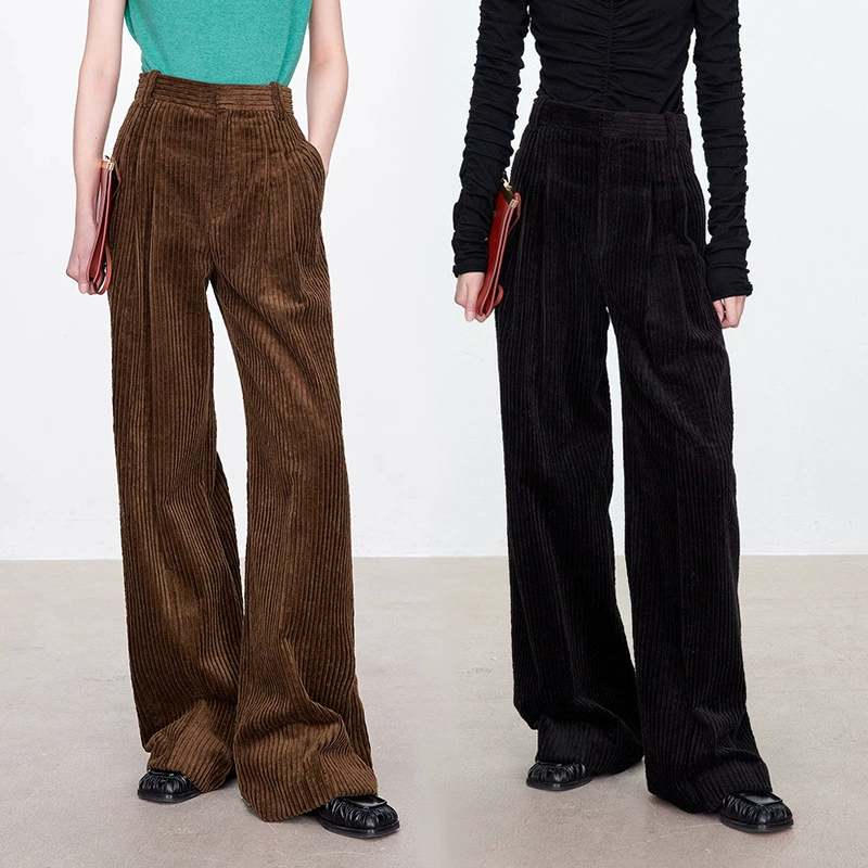 Популярные ретро-брюки от INS, блогер, трехмерные толстые бархатные вельветовые широкие полосатые Холодостойкие брюки со средней завышенной талией и широкими штанинами