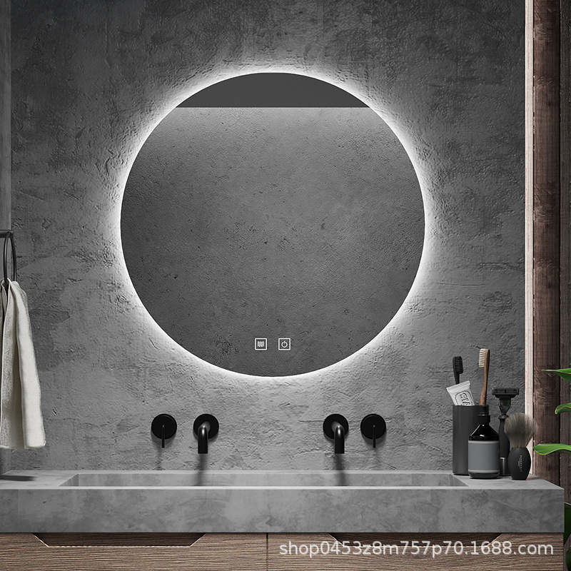 Espejo redondo colgado en la pared, espejo de baño inteligente, espejo colgado en la pared con pantalla táctil LED con lámpara