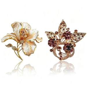 Vintage enamel floral brooch, high-end diamond-encrusted pearl flower pin, suitable for suits and outerwear, cross-border jewelry