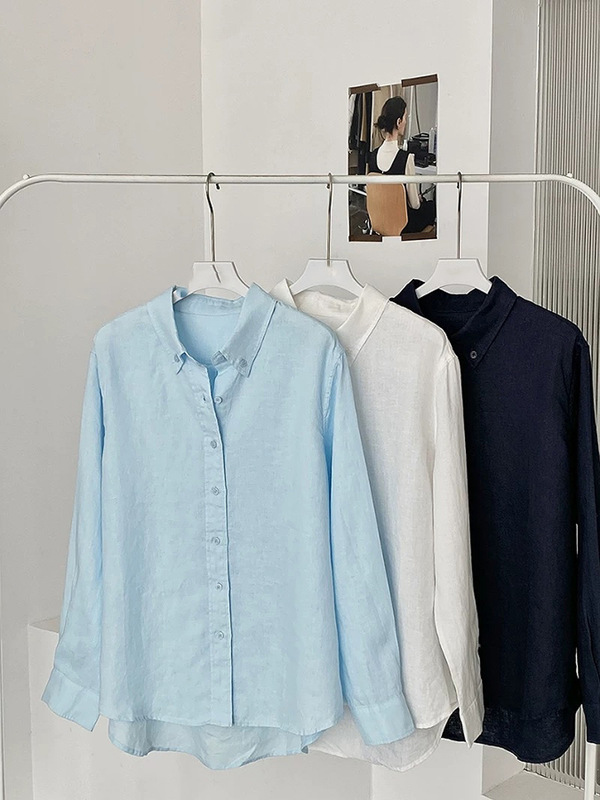 100リネン極薄オールドマネースタイルシャツレディースルーズミドル丈レイジースタイル夏の日焼け止め服空調シャツアウターウェア|undefined