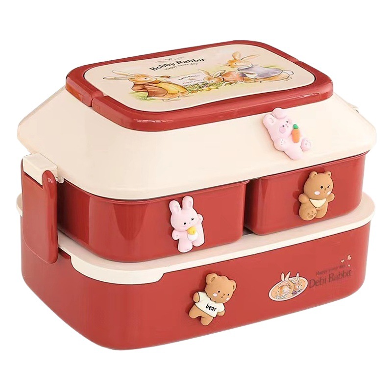 Lonchera japonesa estilo bento para estudiantes, juego de vajilla, lonchera de plástico de doble capa, lonchera apta para microondas, lonchera para estudiantes