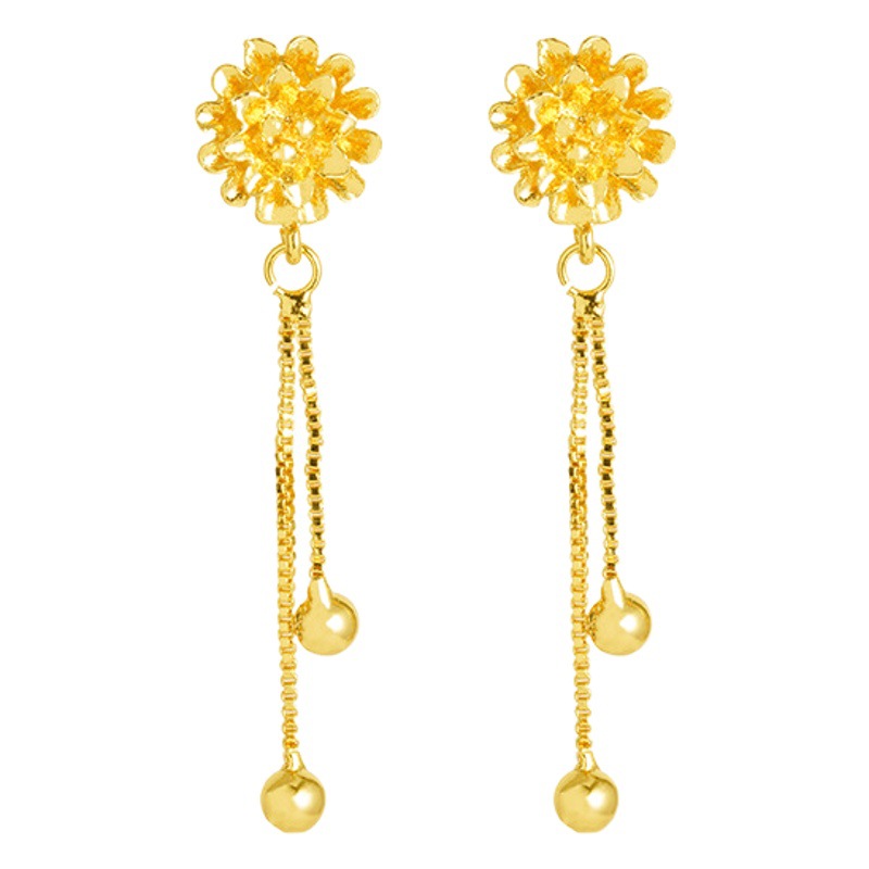 Nuevas líneas de oreja de oro arena flores florecientes pendientes de lujo de las mujeres de alto grado temperamento joyería imitación de oro fábrica al por mayor