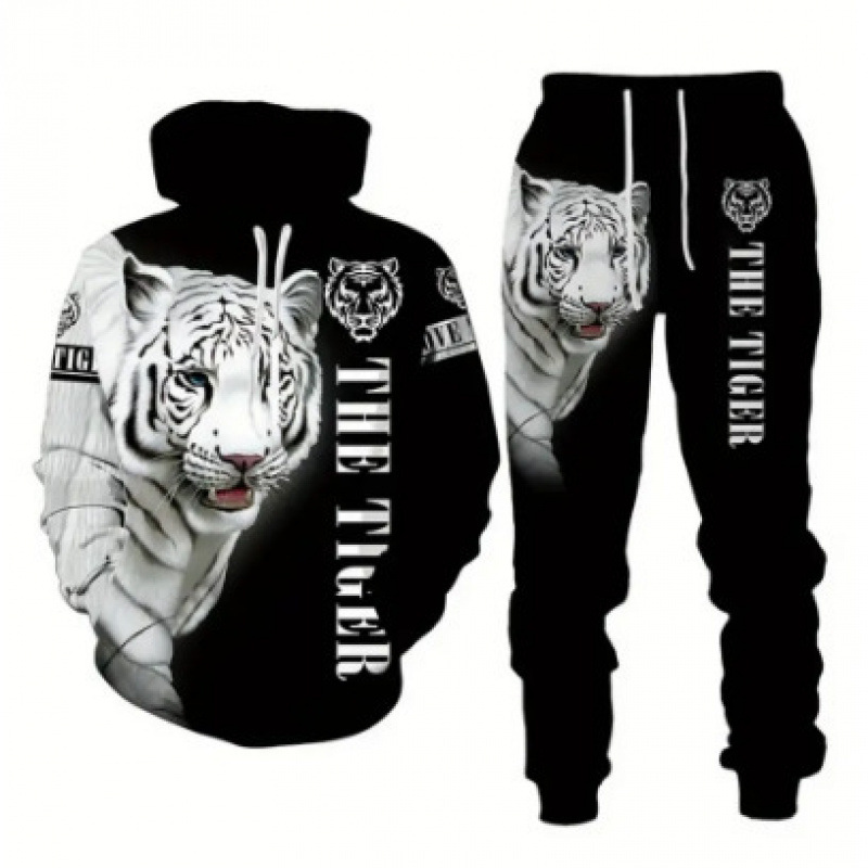 Supports Multi-Platform Dropshipping Cross-Border New Animal Print Hooded Sweatshirt Suit Spring and Autumn Men's European and American