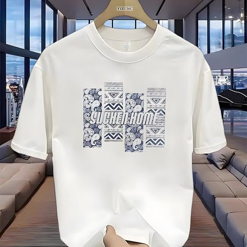 Heavyweight pure cotton short-sleeved T-shirt casual fashion men and women's summer ins white match round neck top trendy versatile men half-sleeve