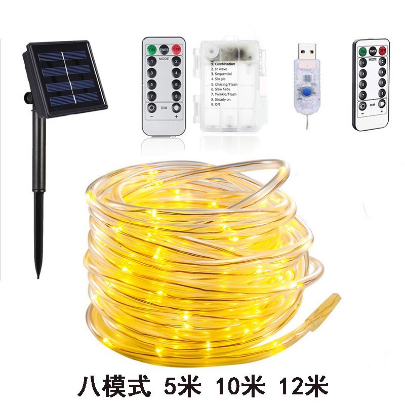 LED solar tubo de luz de cadena de alambre de cobre tubo de cuero de luz al aire libre impermeable tira de luz decorativa de Navidad patio luz de color Cadena de luz