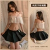 White straps, pleated skirt, trousers