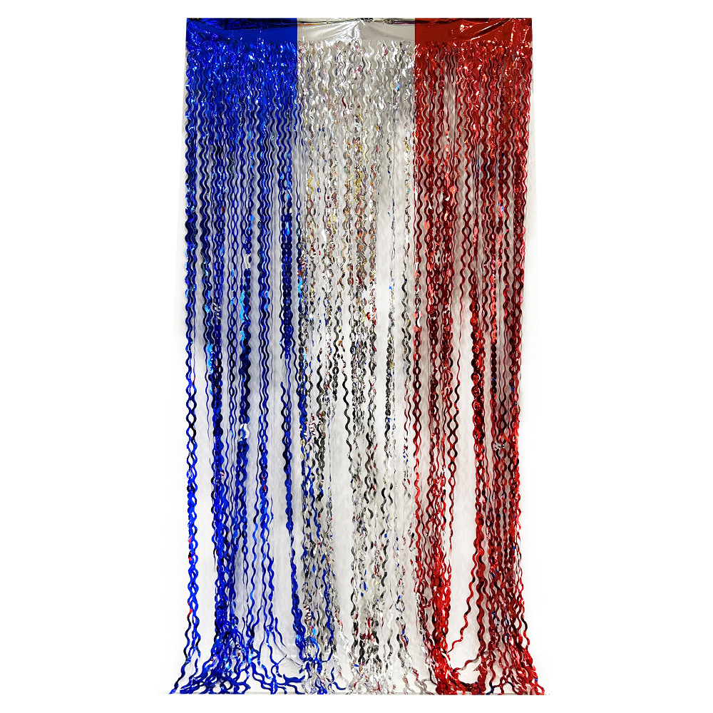 Día de la independencia transfronteriza de EE. UU. Cortina de lluvia colorida suministros de decoración de fiesta Cortina de lluvia de cimitarra de onda brillante