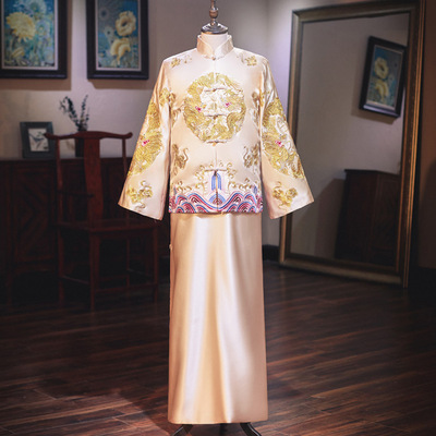 2022新款香槟色秀禾服新郎男装中式礼服结婚迎亲服唐装大码敬酒服|ms