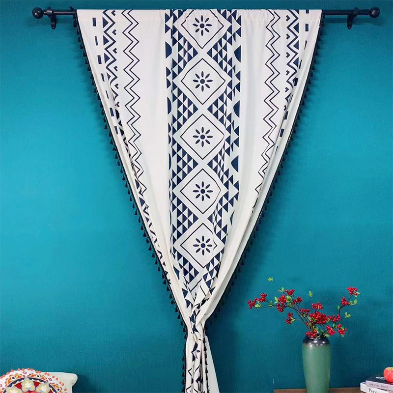 Finished Curtains With Ethnic Prints, Cotton-linen Blackout Thermal Insulation For Bay Windows_voghion.com