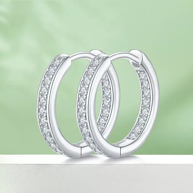 复古港风莫桑钻单排对半耳环S925纯银电镀K金小众设计高级感耳饰