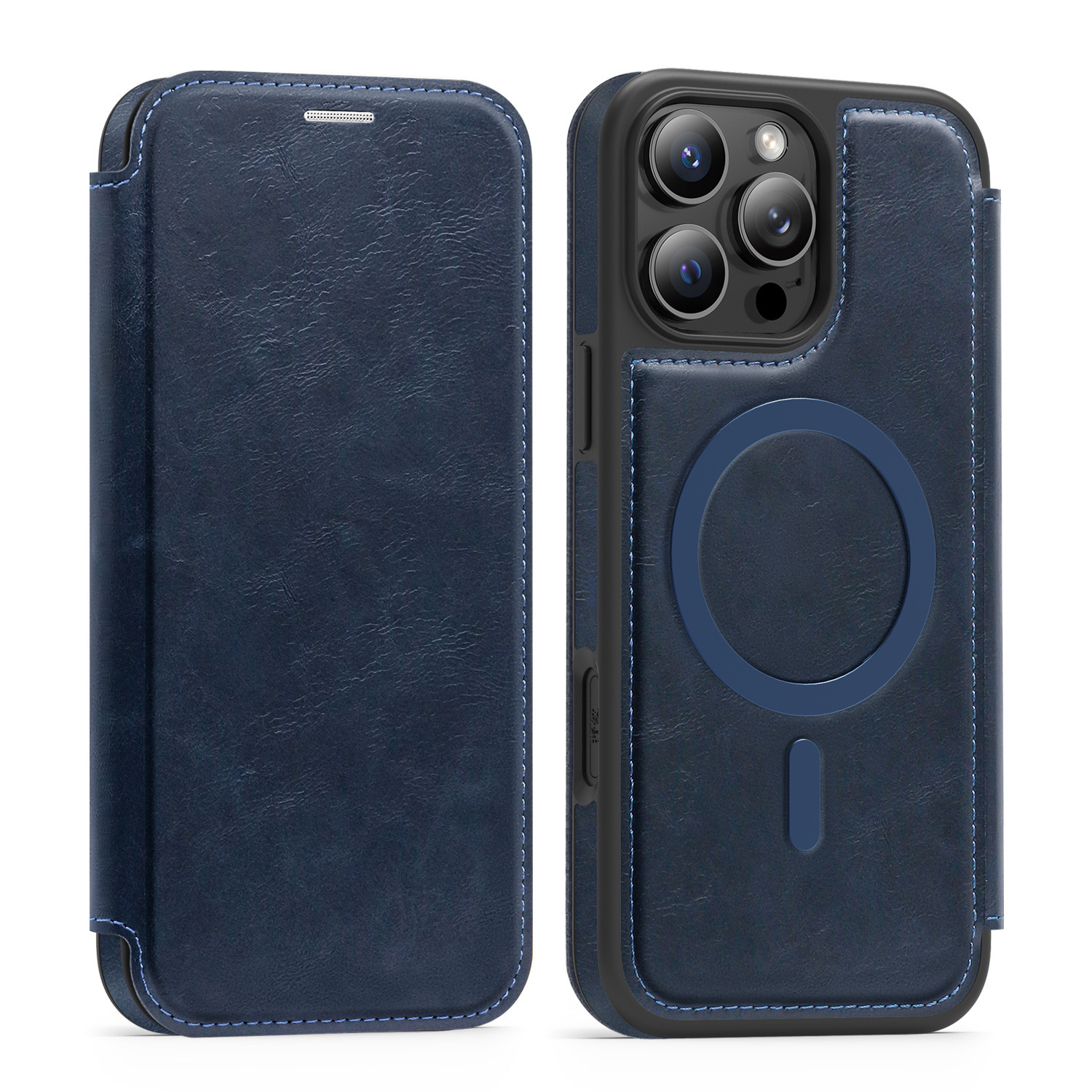 Ốp lưng da từ tính có khe đựng thẻ cho iPhone 16 Pro Max, chống sốc — Màu đen, Màu xanh ngọc, Màu cà phê, Xám vàng titan chi tiết 19