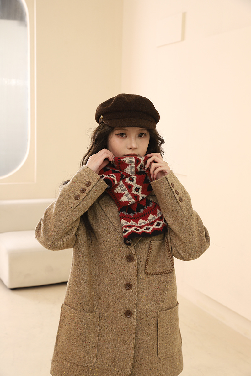 Fair-Island-Stil, Neujahrs- und Weihnachtsrot für Damen, vielseitig einsetzbar im Winter, warmer und dicker Strickschal_voghion.com