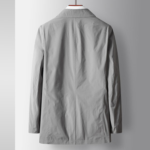 Men's Windbreaker 2024 Spring & Fall New Style Lapel Mid-Length Casual Windbreaker Pure Color Young and Middle-Aged Men's Business Jacket