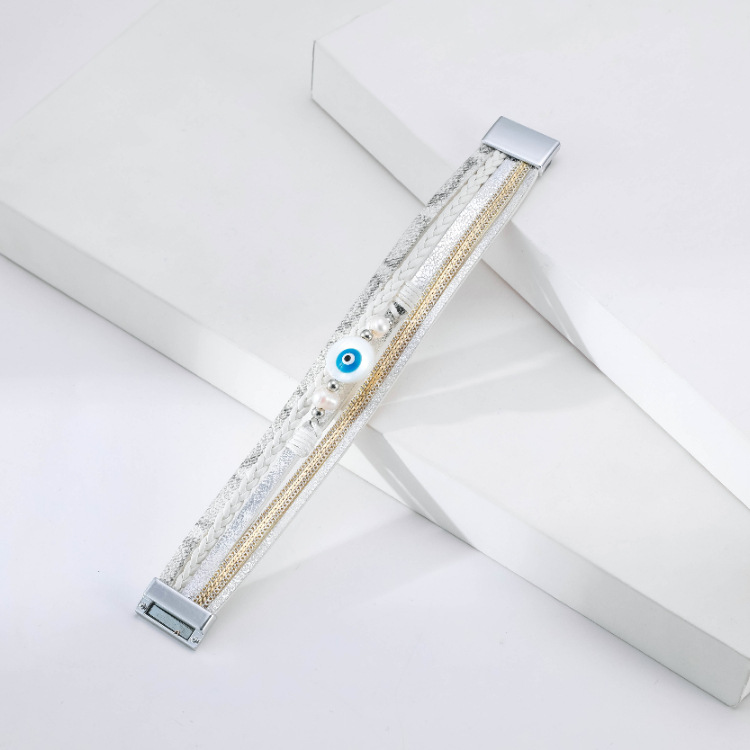 Bohemian multi-layer woven devilu0027s eye pearl leather bracelet