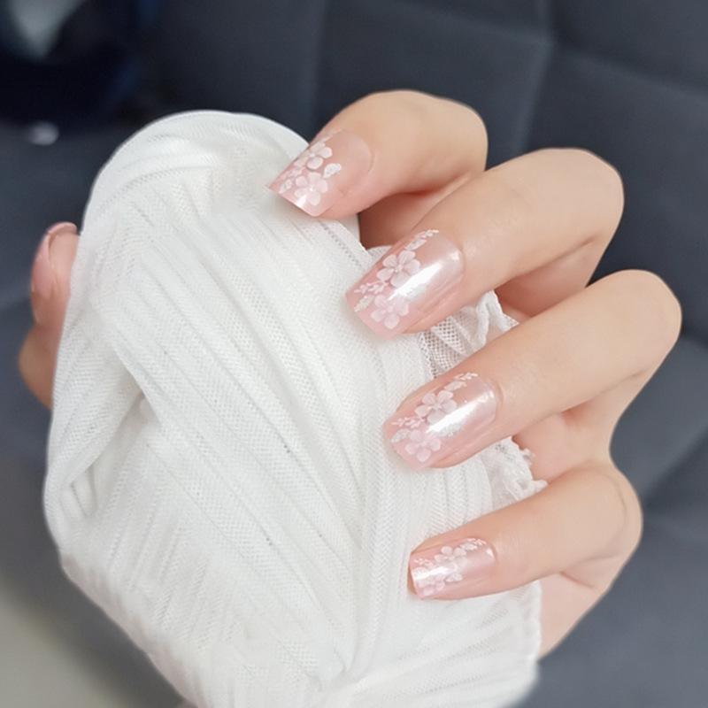 Fresco rosa blanco parche de manicura de moda decoración floral exquisita desgaste de uñas transfronterizas venta caliente dulce ambiente manicura