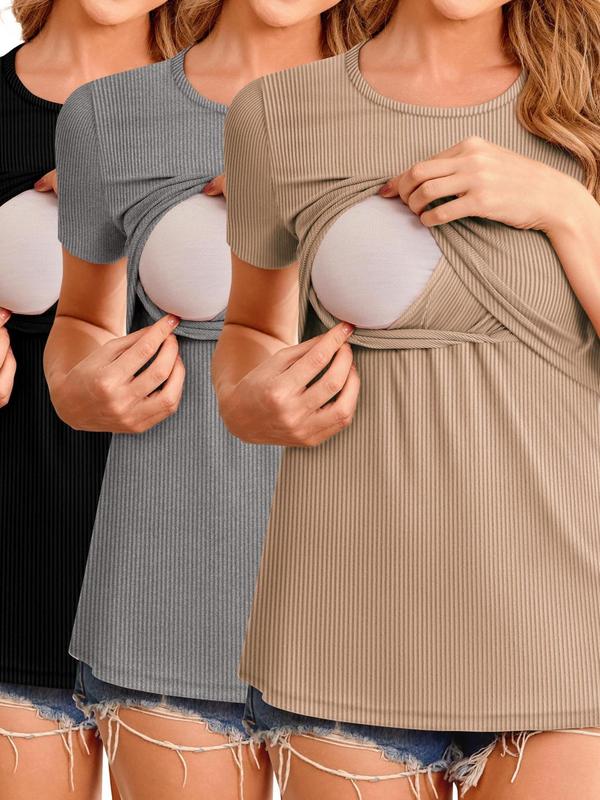 Womens Nursing Tops 3pcs Short Sleeve Ribbed Breastfeeding|undefined