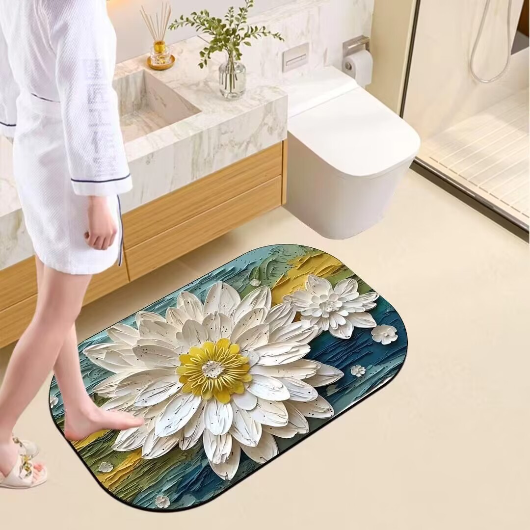 Alfombrilla de baño de tierra de diatomeas impresa en 3D sin necesidad de gafas, absorbente de agua, de secado rápido, antibacteriana y antimoho.