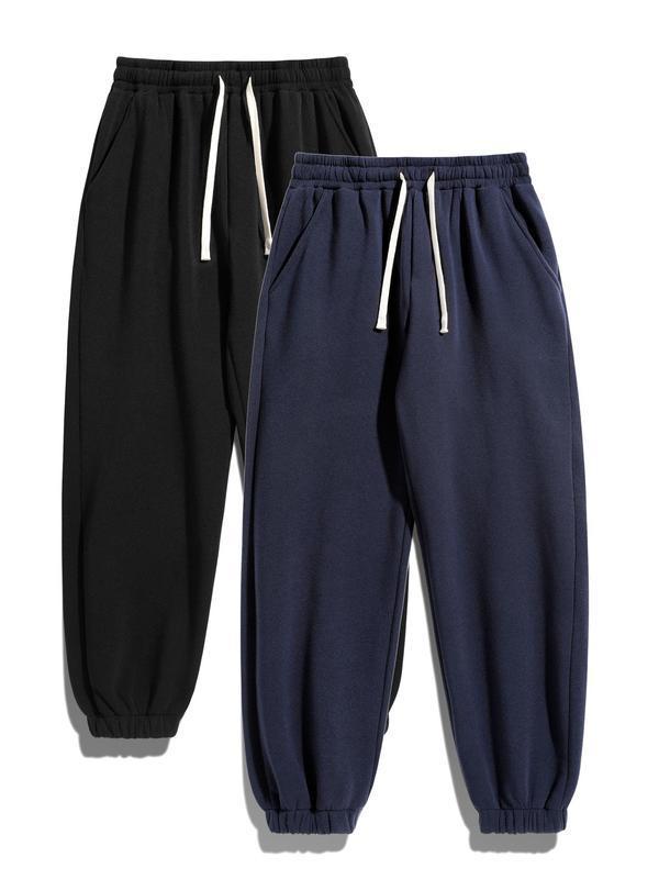 Men's Solid Thermal Lined Drawstring Waist Pants Casual|undefined