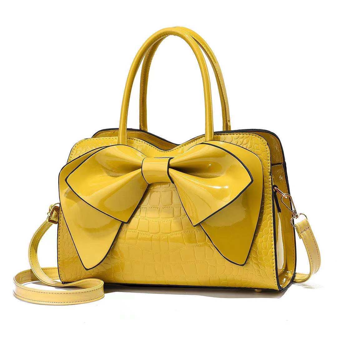 Square Shape Large Size Women's Large All Seasons Pu Leather Solid Color Fashion Bowknot Square Zipper Shoulder Bag