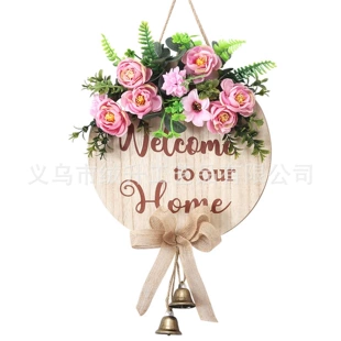 Деревянная табличка Welcome с венком декор