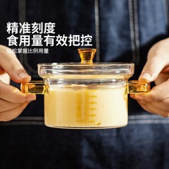 高ホウ素シリコンの両耳の目盛りの果物のサラダのガラスの碗の透明な蓋があります。