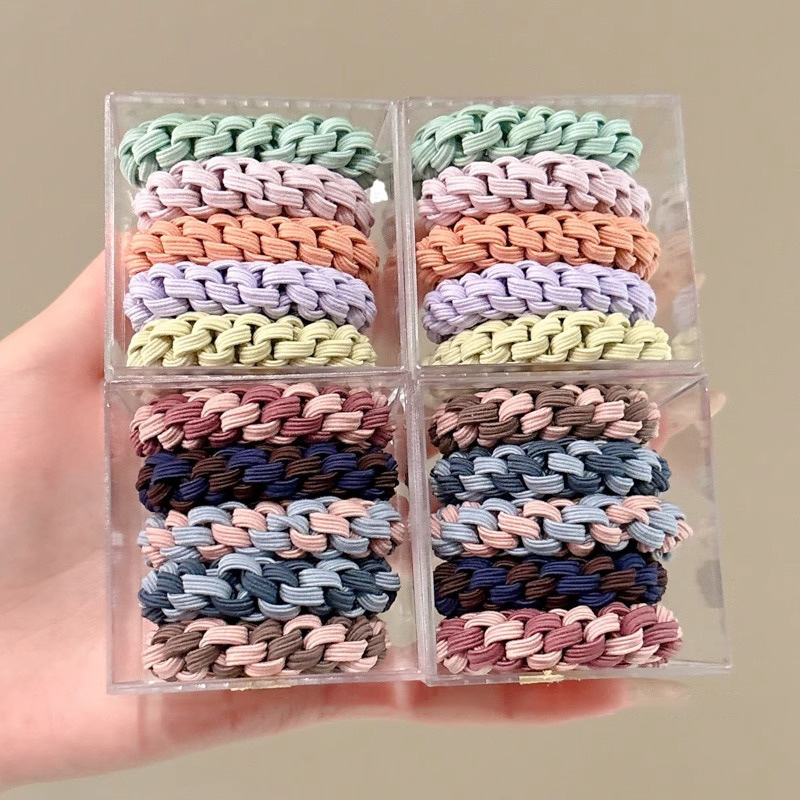 Banda de goma de alta elasticidad y duradera para mujer, lazo para el cabello tejido de cola de caballo alta, nuevo estuche de cuero, cuerda para la cabeza de mujer, tocado de cuerda para el cabello grueso de red