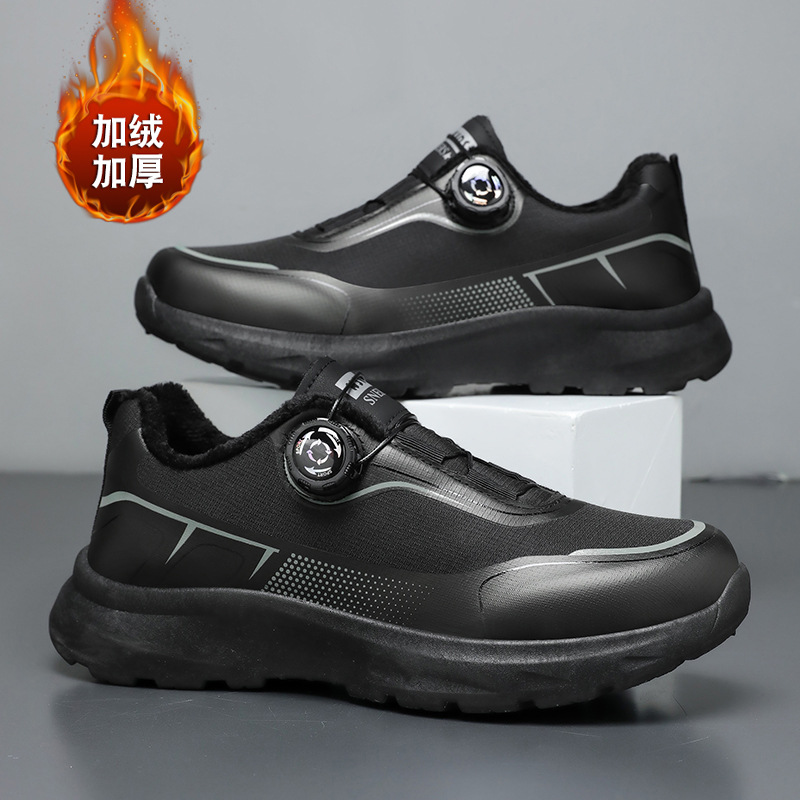 Zapatos de hombre de invierno al aire libre montaña antideslizante calentamiento zapatos de algodón negro botón giratorio viajes deportivos zapatos de moda casuales image 4