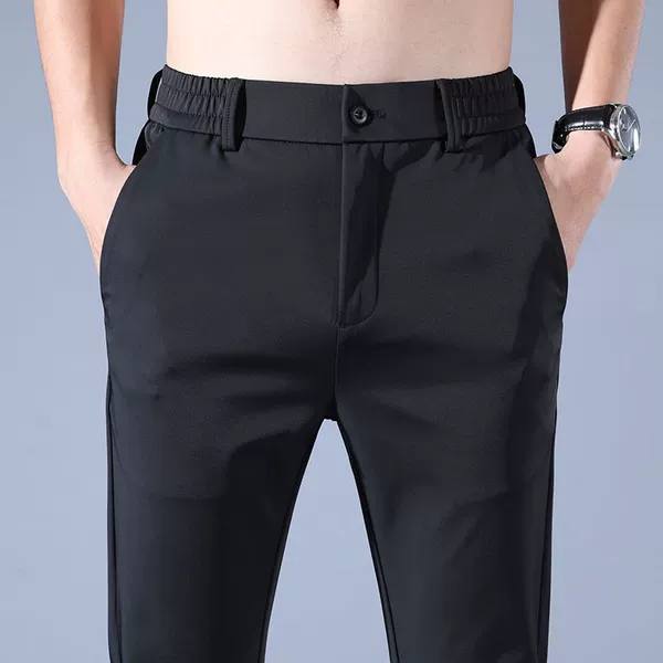 Silk suit, black trousers