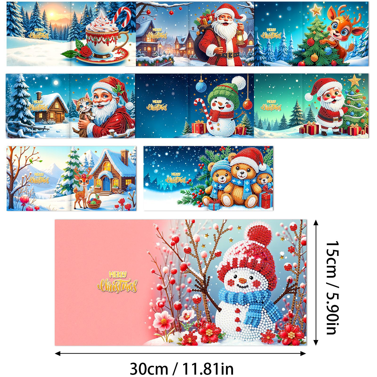 Explosiones transfronterizas de Navidad multiserie de tarjetas de felicitación puntuales hechas a mano 9 conjuntos de sobre de diamante 6 conjuntos de dibujos animados