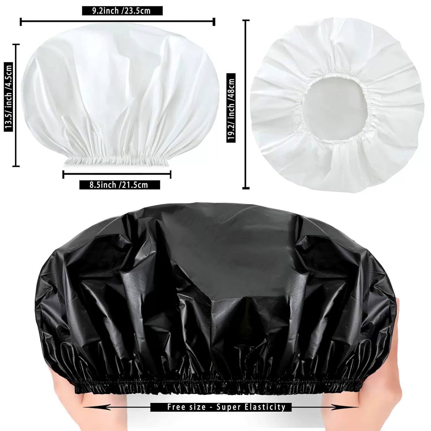 Black big waterproof shower cap, 38-40cm
