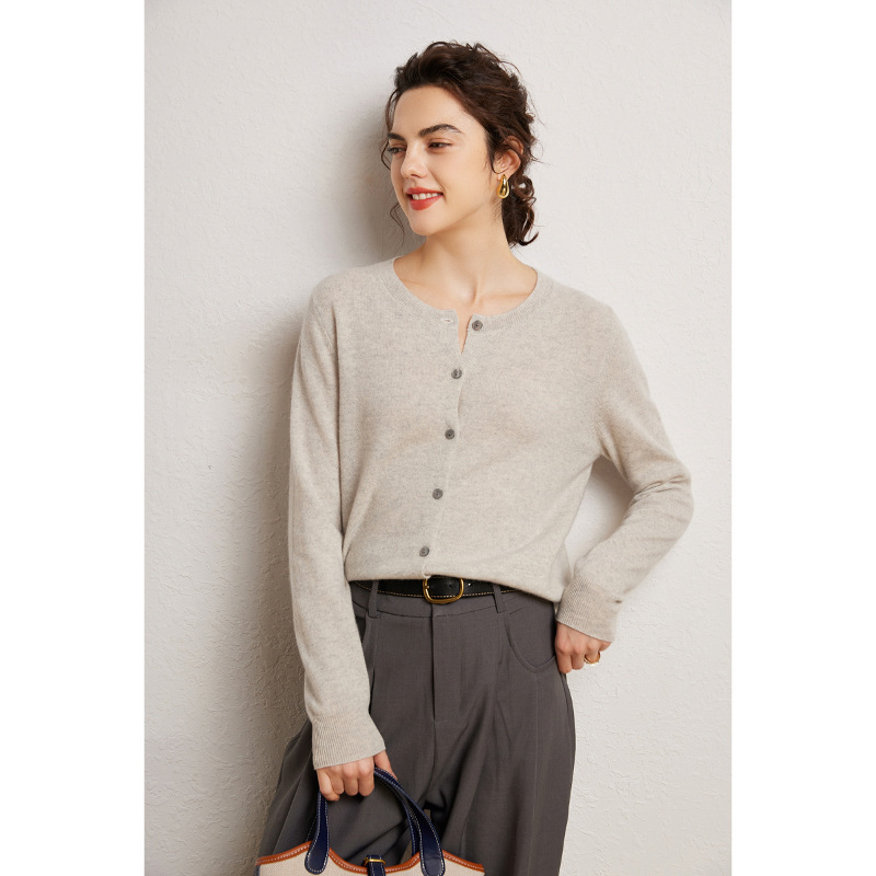 Wholesale Cross-Border Autumn and Winter New Cashmere Round-Neck Knitted Cardigan, Solid Color, Loose Fit, Versatile, Simple and Elegant Top