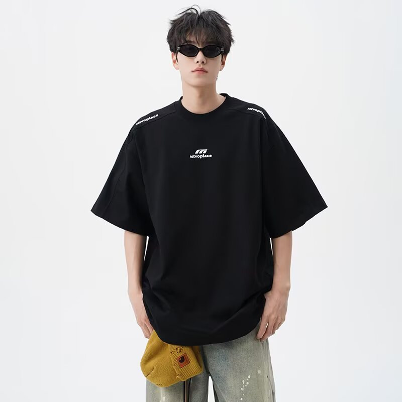 College Style Sports Casual Printed Short-Sleeved T-Shirt for Men, Summer Trendy Loose and Versatile Round-Neck Couple Half-Sleeved Top College Style Sports Casual Printed Short-Sleeved T-Shirt for Men, Summer Trendy Loose and Versatile Round-Neck Couple Half-Sleeved Top