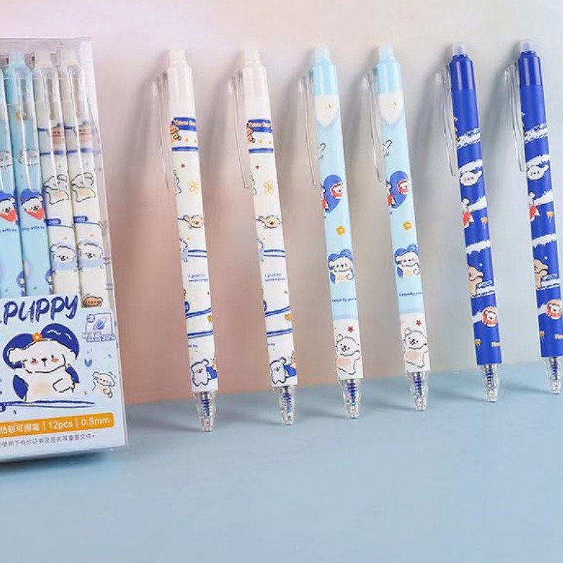 Bolígrafo borrable azul de oso de pan de dibujos animados