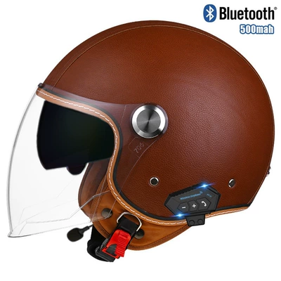 Motosiklet kaskı (dəbilqə) – helmet - lychee-pattern-brown-outer-length-and-inner-teabluetooth-m
