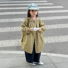 儿童卡其风衣2025春秋装新款日韩男女童中长款娃娃衫单排扣