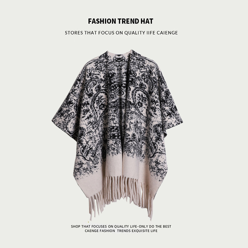 Imitation Cashmere Pure Color Shawl Women's Autumn and Winter Oversized Thickeneded Cloak Outwear Travel Air-Conditioned Room Slit Cloak Blanket
